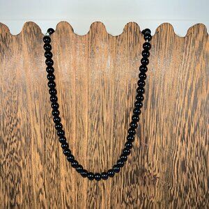 Black Beaded Necklace With Gold-Tone Clasp For Women